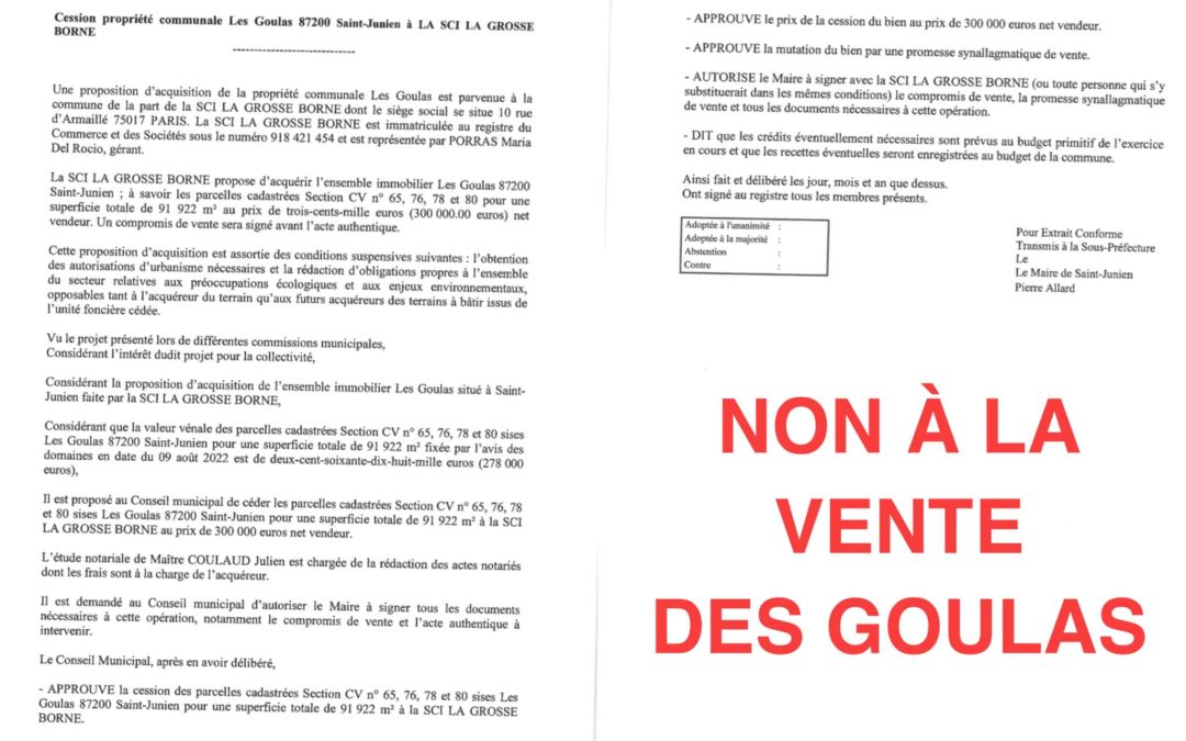 Projet de vente des Goulas : le temps du débat démocratique